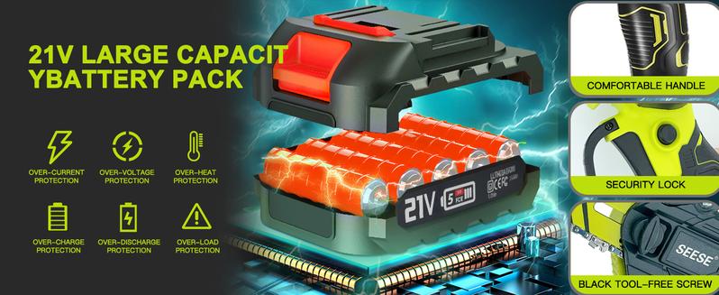 SEESE Brushless Mini ChainSaw- Portable Electric Cordless Saw for Wood Cutting, Batteries (2000mAh)