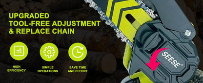 SEESE Brushless Mini ChainSaw- Portable Electric Cordless Saw for Wood Cutting, Batteries (2000mAh)