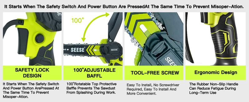 SEESE Brushless Mini ChainSaw- Portable Electric Cordless Saw for Wood Cutting, Batteries (2000mAh)