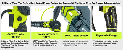 SEESE Brushless Mini ChainSaw- Portable Electric Cordless Saw for Wood Cutting, Batteries (2000mAh)