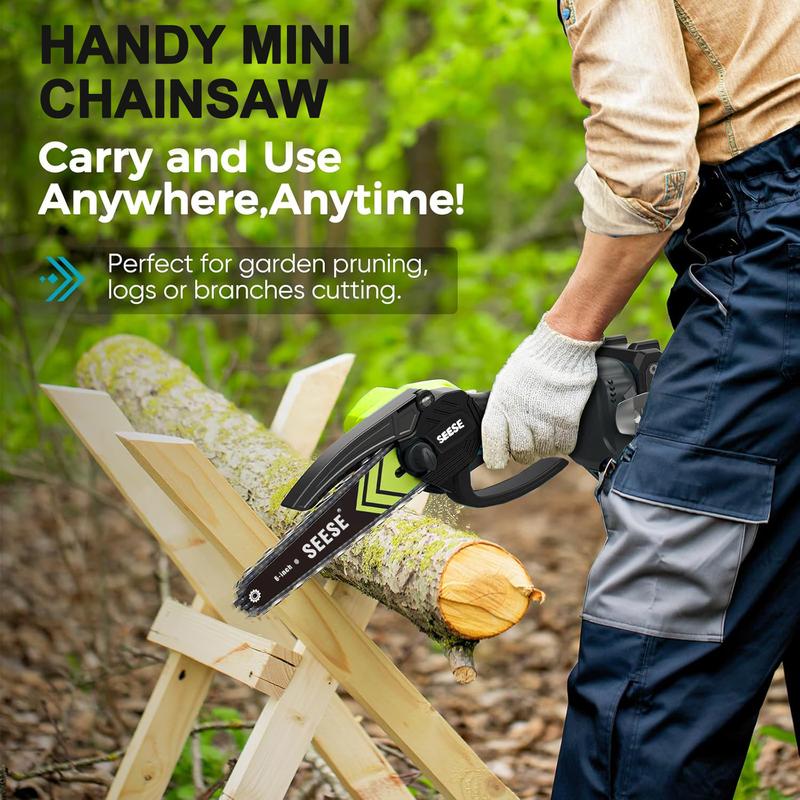 SEESE Brushless Mini ChainSaw- Portable Electric Cordless Saw for Wood Cutting, Batteries (2000mAh)
