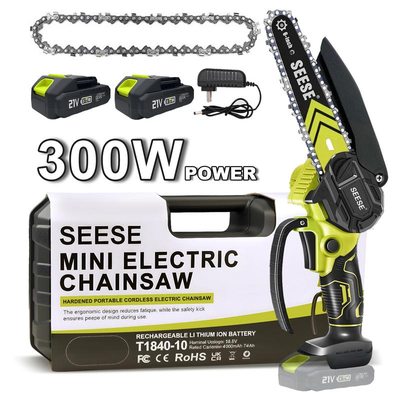 SEESE Brushless Mini ChainSaw- Portable Electric Cordless Saw for Wood Cutting, Batteries (2000mAh)