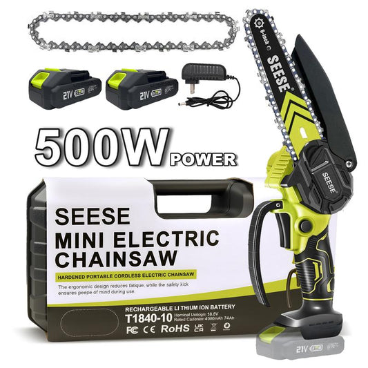 SEESE Brushless Mini ChainSaw- Portable Electric Cordless Saw for Wood Cutting, Batteries (2000mAh)