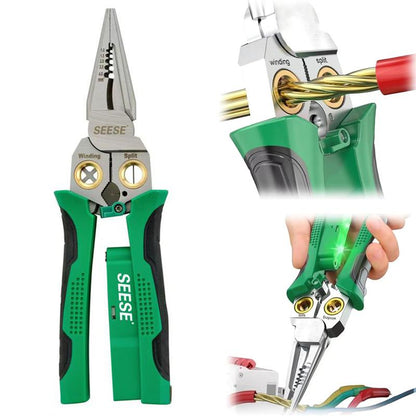 SEESE 8 In 1 Wire Stripper Twister - Multi-Function Pliers for 12V to 250V Live