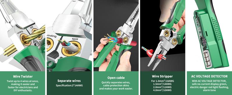 SEESE 8 In 1 Wire Stripper Twister - Multi-Function Pliers for 12V to 250V Live